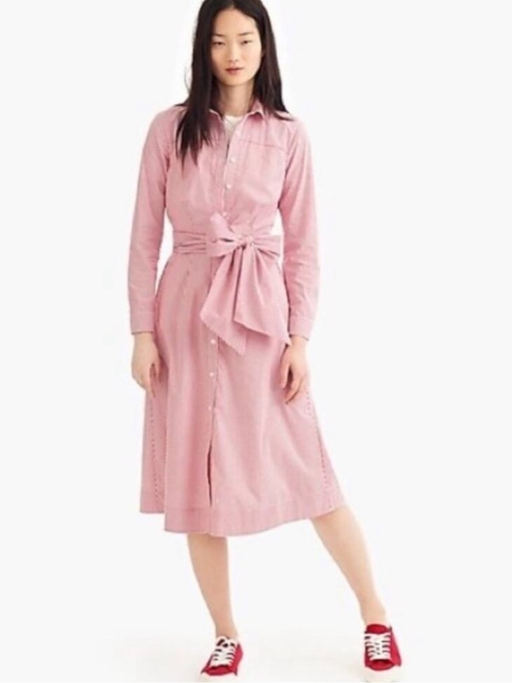 J Crew Red White Striped Tie Waist Shirt Dress👗